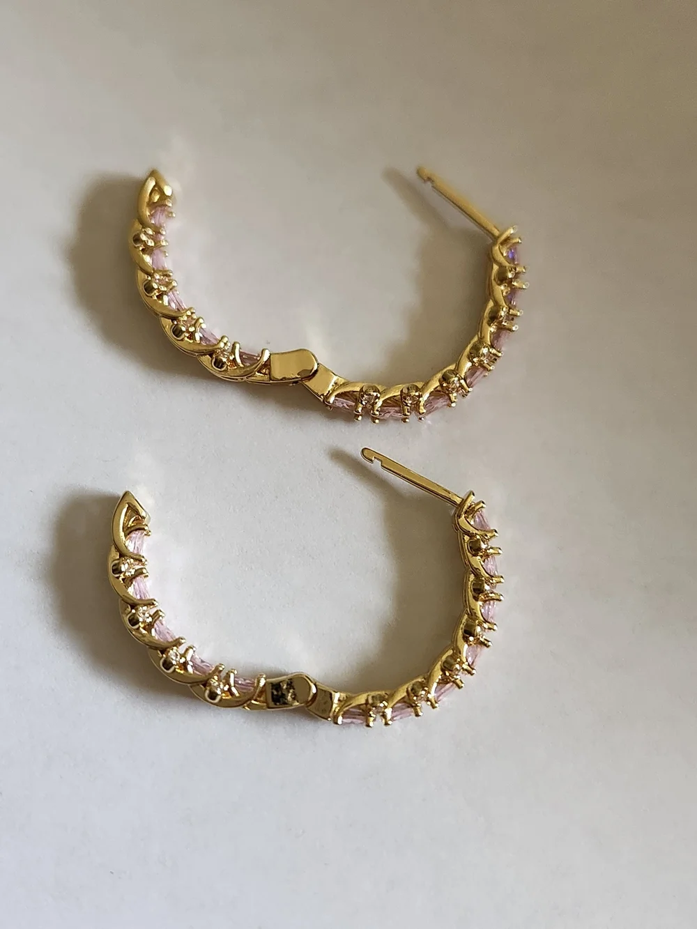 New 18K Gold Plated Double-sided Pink Sapphire Hoop Earrings for Women